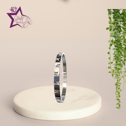 Elegant Star engraved with AD Studded Silver Cuff Bracelet