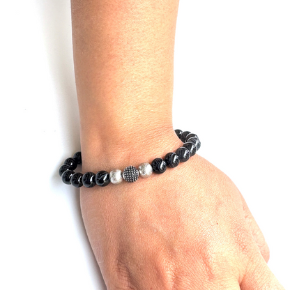 Men's Black Beads with Charms Stretchable Bracelet