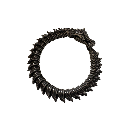 Fierce Black Dragon Pure Titanium Steel | Gothic Ouroboros Design Bracelet
