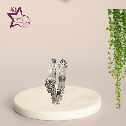 Silver Jaguar Face AD Studded Adjustable Bracelet