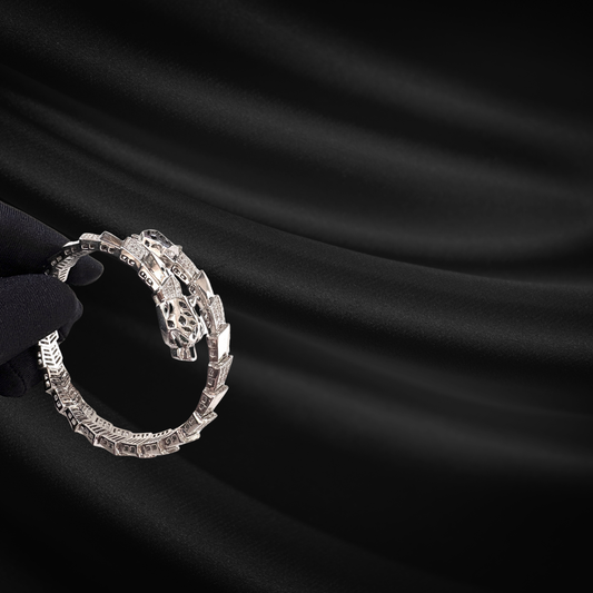 Silver Jaguar Face AD Studded Adjustable Bracelet