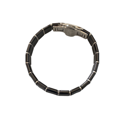 Unisex Premium Ceramic Cuff Bracelet with safe locking mechanism | Black & Silver Lining