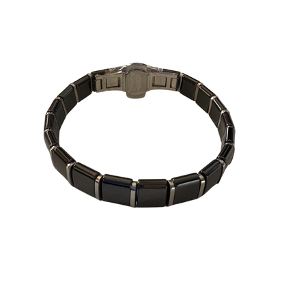 Unisex Premium Ceramic Cuff Bracelet with safe locking mechanism | Black & Silver Lining