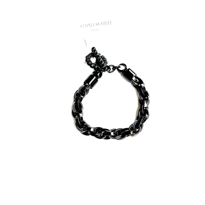 Classic Black Chain Bracelet with Anchor Locking Mechanism