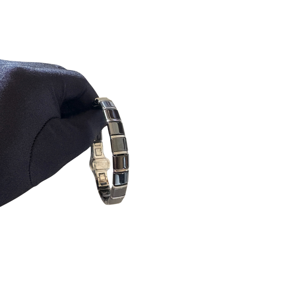 Unisex Premium Ceramic Cuff Bracelet with safe locking mechanism | Black & Silver Lining