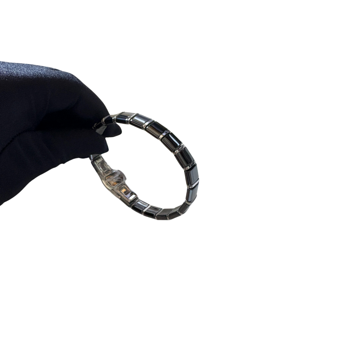 Unisex Premium Ceramic Cuff Bracelet with safe locking mechanism | Black & Silver Lining