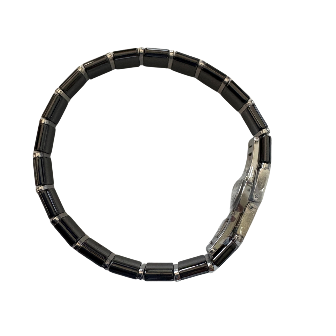 Unisex Premium Ceramic Cuff Bracelet with safe locking mechanism | Black & Silver Lining