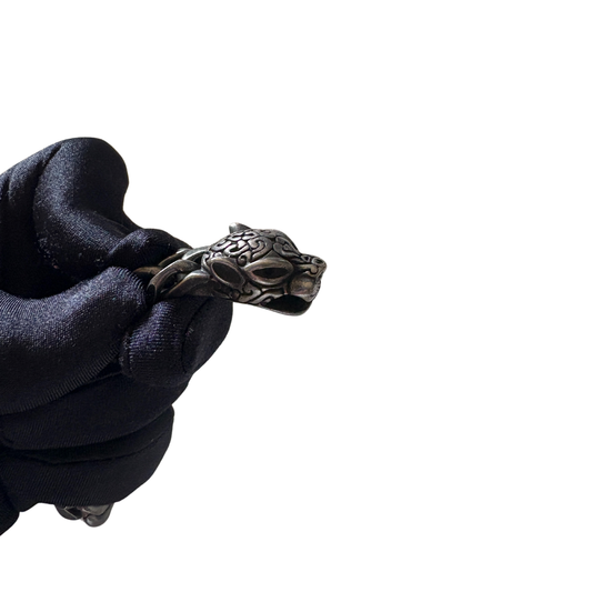 2 Head Panther Chain Bracelet for Men & Boy – Antique Black Metal Cuban Link | Bold Viking Jewelry