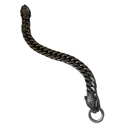2 Head Panther Chain Bracelet for Men & Boy – Antique Black Metal Cuban Link | Bold Viking Jewelry