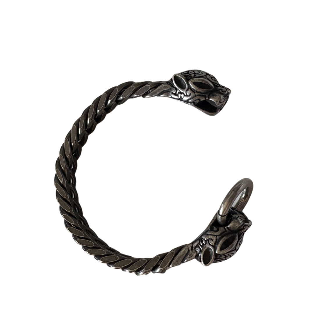 2 Head Panther Chain Bracelet for Men & Boy – Antique Black Metal Cuban Link | Bold Viking Jewelry