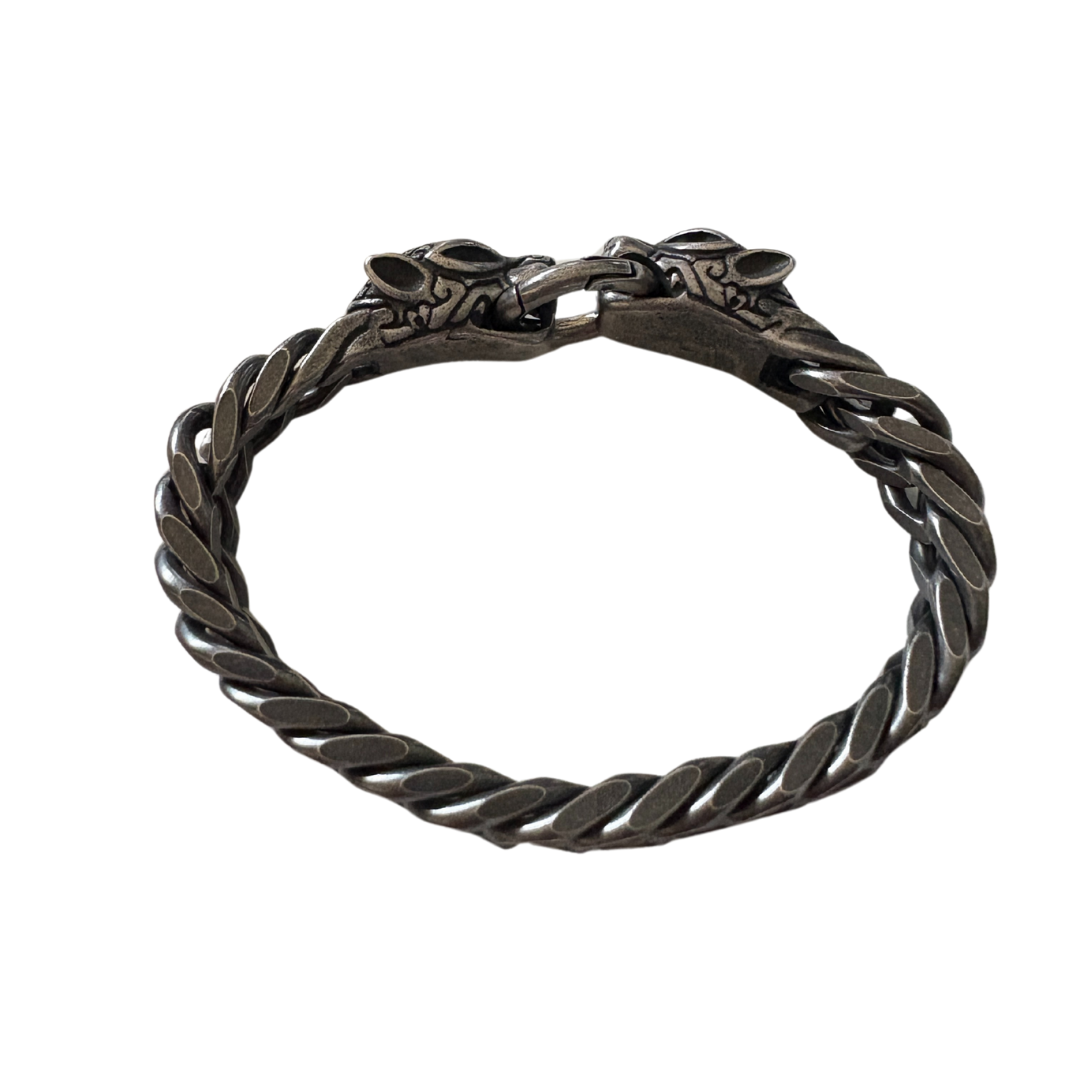 2 Head Panther Chain Bracelet for Men & Boy – Antique Black Metal Cuban Link | Bold Viking Jewelry