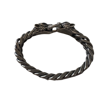 2 Head Panther Chain Bracelet for Men & Boy – Antique Black Metal Cuban Link | Bold Viking Jewelry