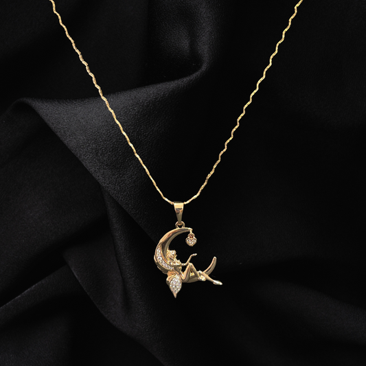 Chain & Moon Angel Pendant (Rose Gold)