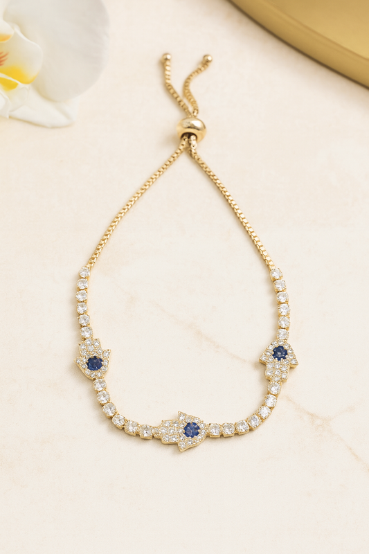 Royal Sparkle With Blue Stone Adjustable Bracelet