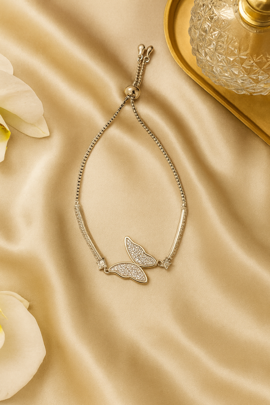Butterfly Design With Shimmering Accents Adjustable Bracelet