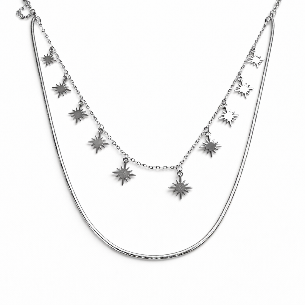 Silver Necklace with Starburst Charms