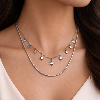Silver Necklace with Starburst Charms