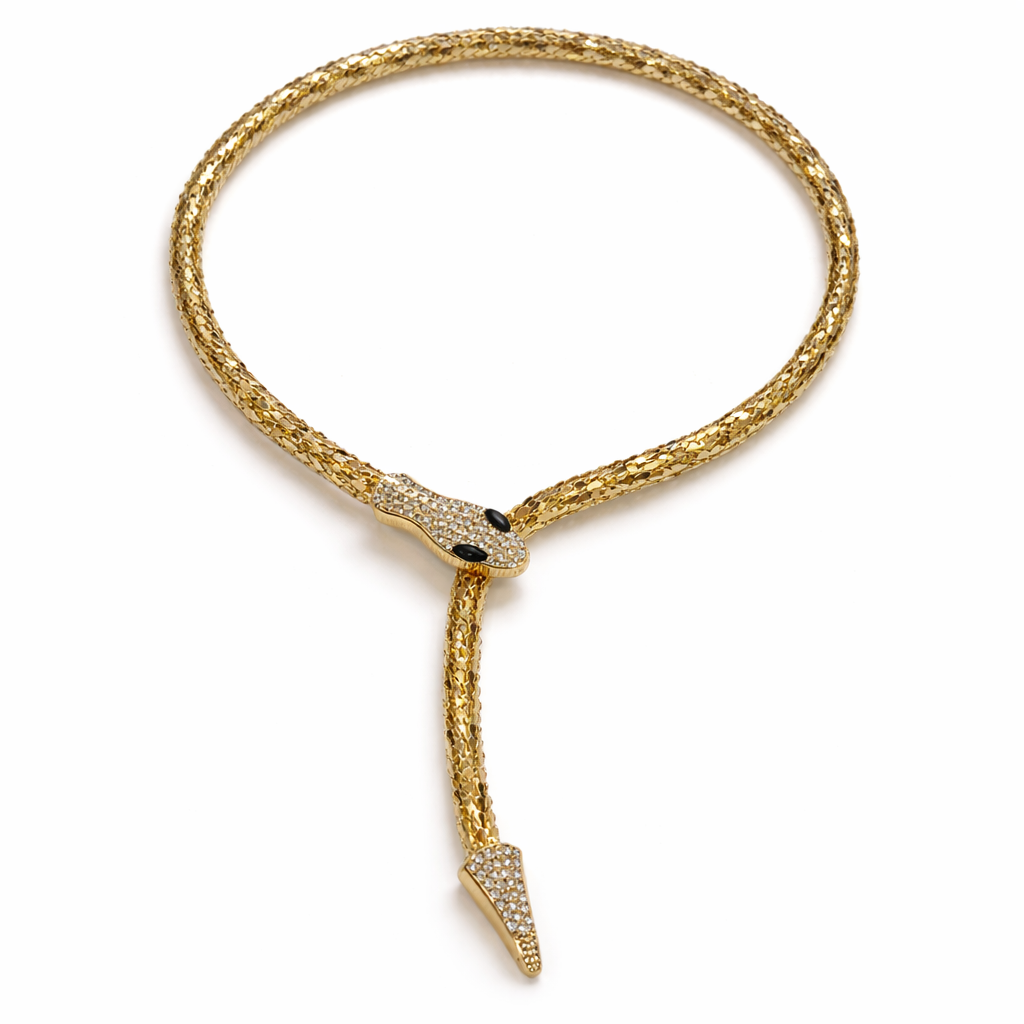 American Diamond-Encrusted Snake Lariat Necklace