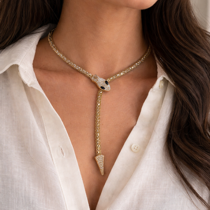 American Diamond-Encrusted Snake Lariat Necklace