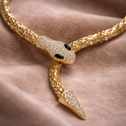 American Diamond-Encrusted Snake Lariat Necklace