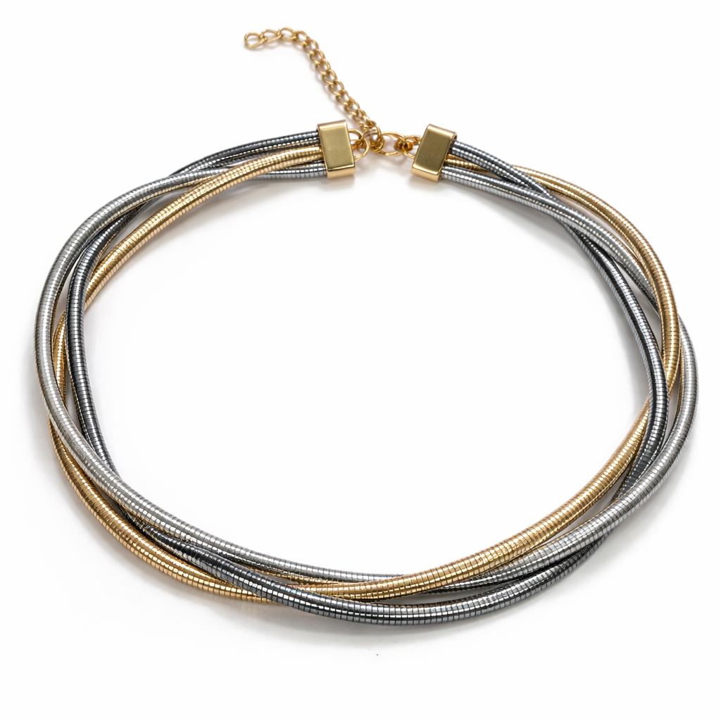 Elegant Triple-Toned Twisted Necklace