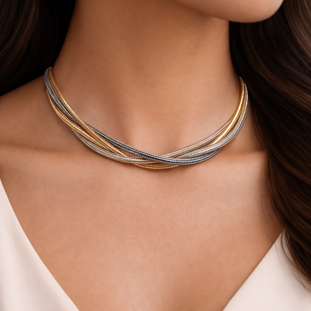 Elegant Triple-Toned Twisted Necklace