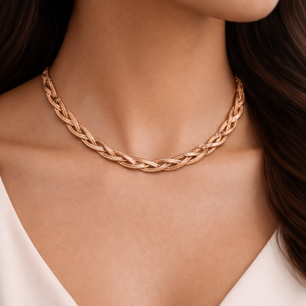 Rose Gold Braided Chain Necklace