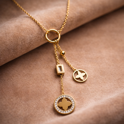 Elegant Gold Y-Necklace with Charms