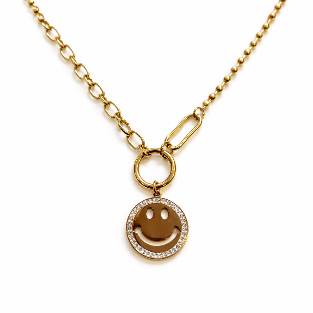 Smiley Face Pendant and Golden Chain