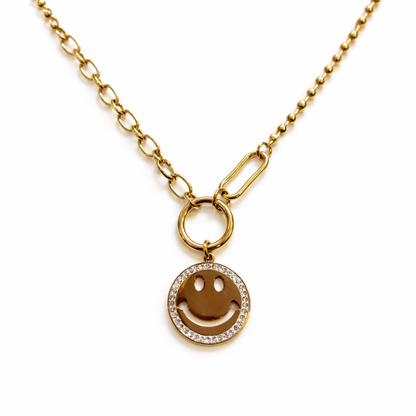 Smiley Face Pendant and Golden Chain