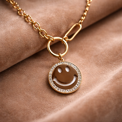 Smiley Face Pendant and Golden Chain