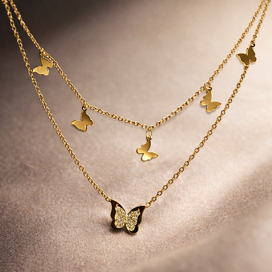 Elegant Gold Butterfly Necklace with AD (American Diamond)