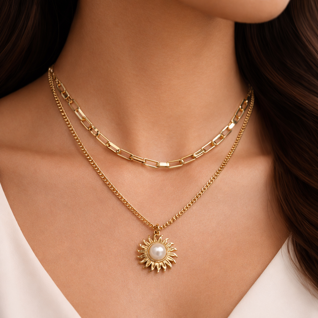 Elegant Necklace with Sunburst Pendant
