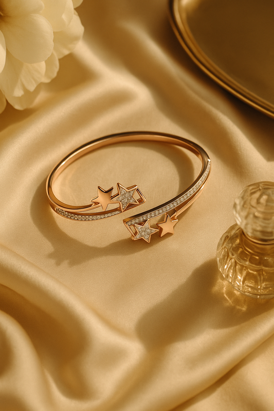 Multi-Star Comet Style AD-Studded Handcuff Bracelet