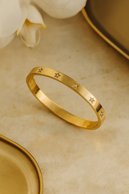 Elegant Star engraved with AD Studded Silver Cuff Bracelet