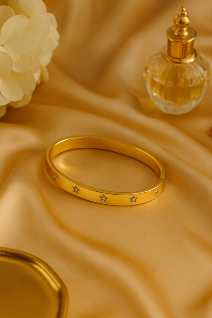 Elegant Star engraved with AD Studded Silver Cuff Bracelet