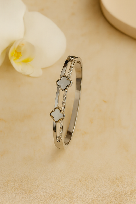 Silver-toned Bracelet with floral motifs and crystal accents