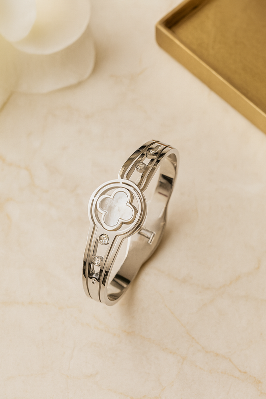 Silver Bold Clover Cuff Bracelet