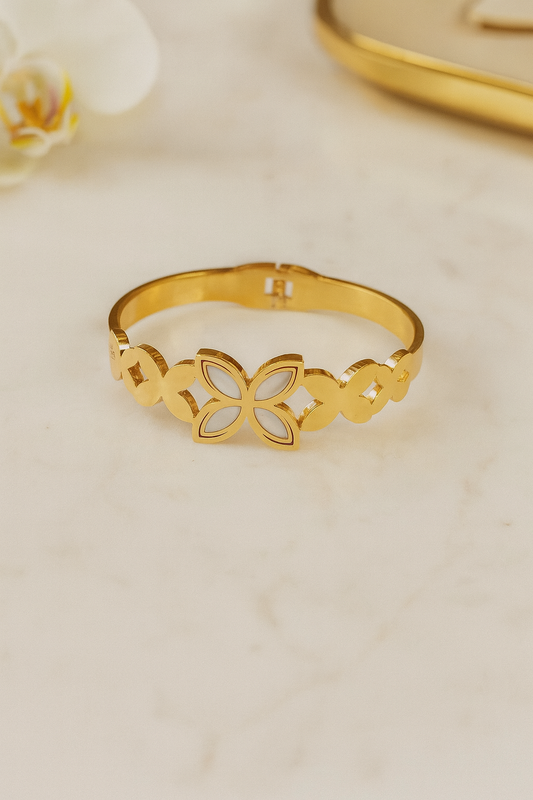 Bold Clover Mother of Pearl Handcuff Bracelet