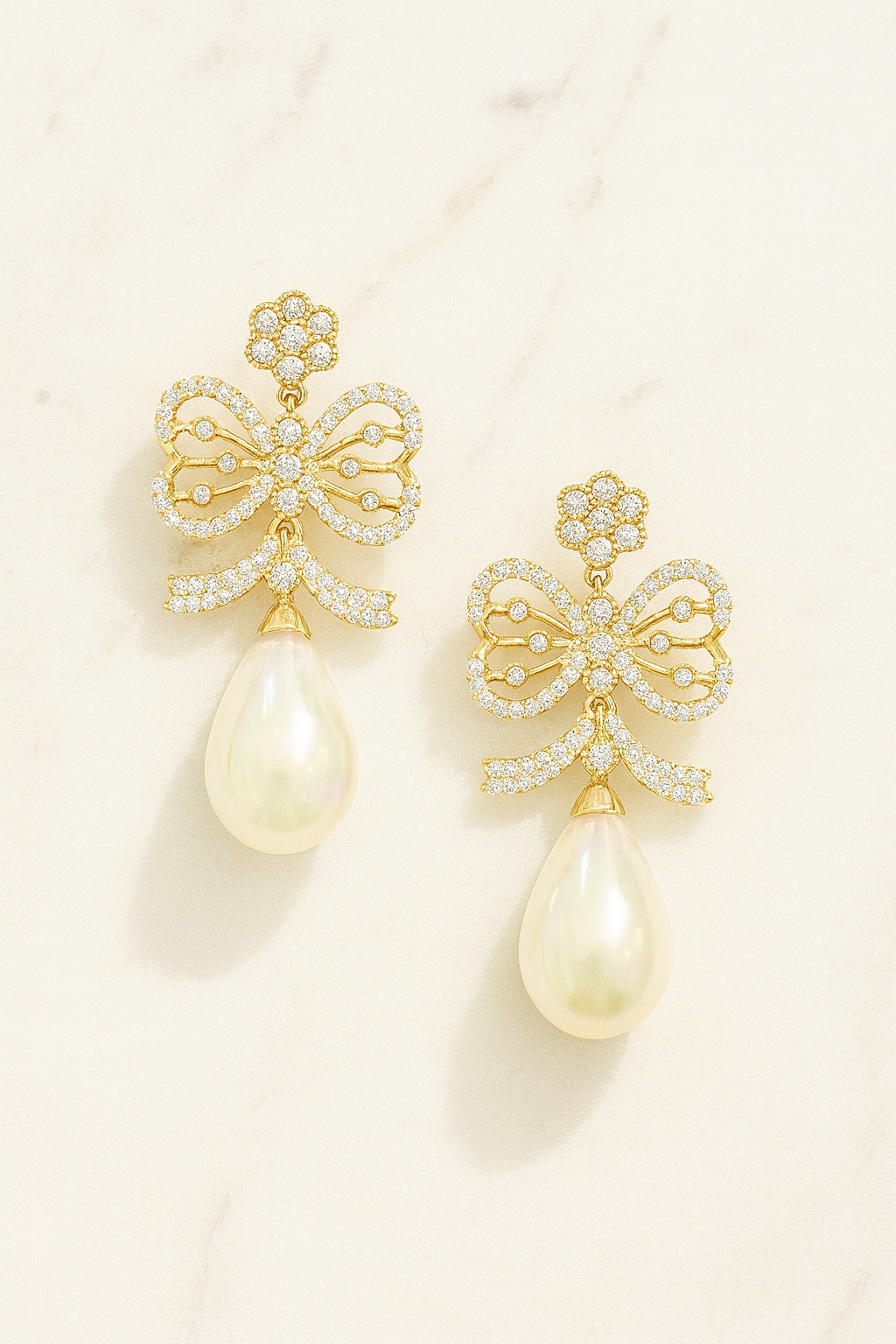 Luxury Bow Pearl Drop Earrings | Gold-Plated Party Wear Earrings for Women & Girls