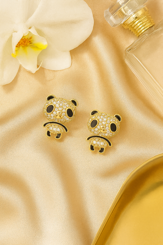 Cute Panda Stud Earrings | Gold-Plated Animal Design Earrings for Girls & Women