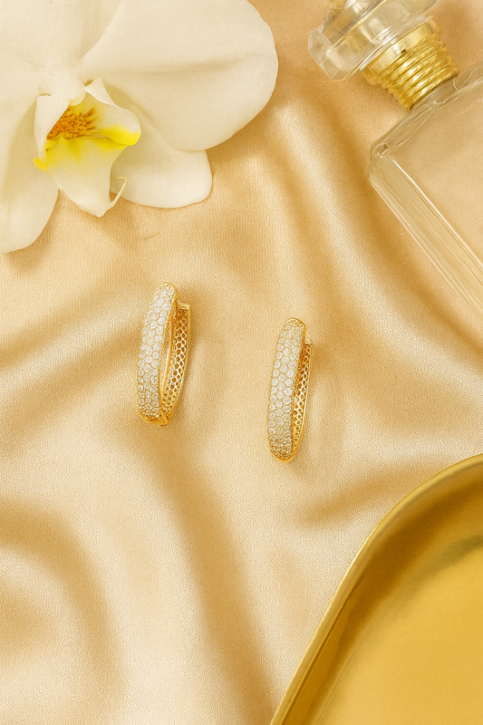 Gold Plated American Diamond Hoop Earrings for Women