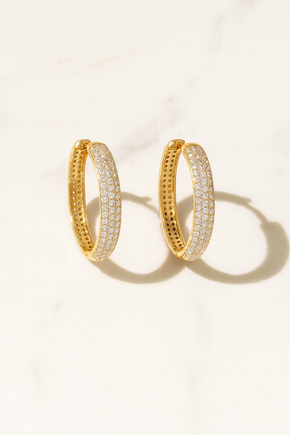 Gold Plated American Diamond Hoop Earrings for Women
