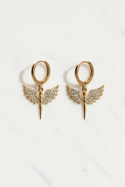 Gold Angel Wing Hoop Earrings | Trendy Dangle Earrings for Women & Girls