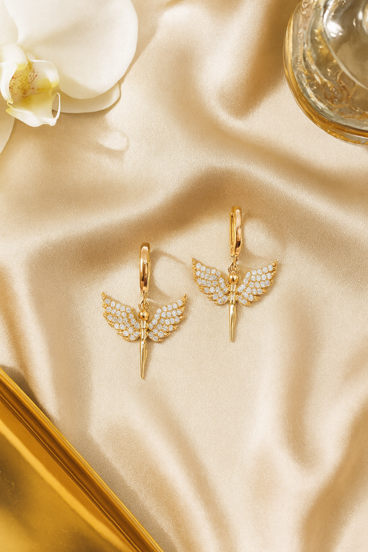 Gold Angel Wing Hoop Earrings | Trendy Dangle Earrings for Women & Girls
