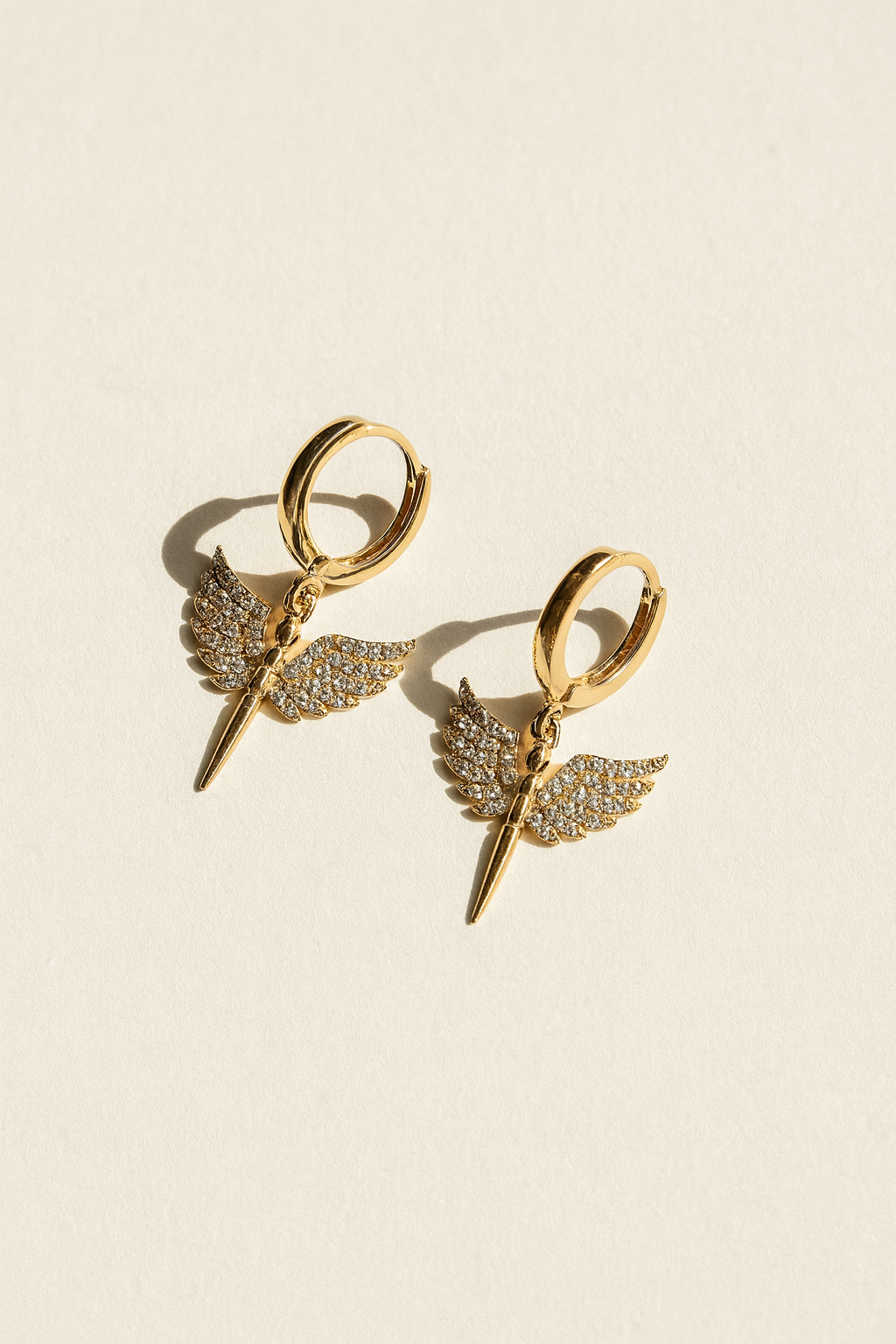 Gold Angel Wing Hoop Earrings | Trendy Dangle Earrings for Women & Girls