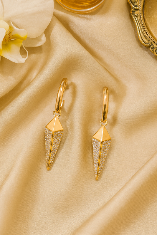AD Studded Geometric Drop Earrings