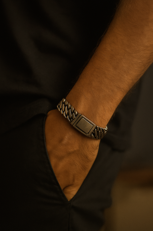 Vintage Cuban Chain Antique Silver Finish Titanium Steel Bracelet