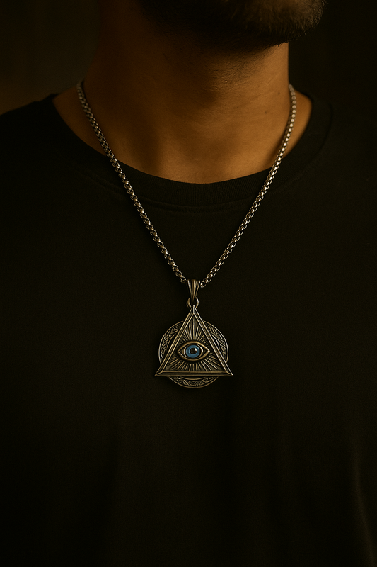 Bermuda Triangle Pendant with Blue Evil Eye Chain – Protection & Style