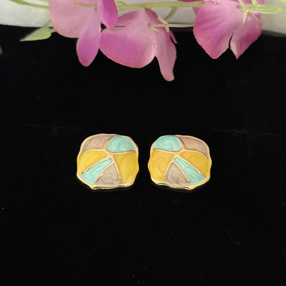 Enamel Square Curve Earrings